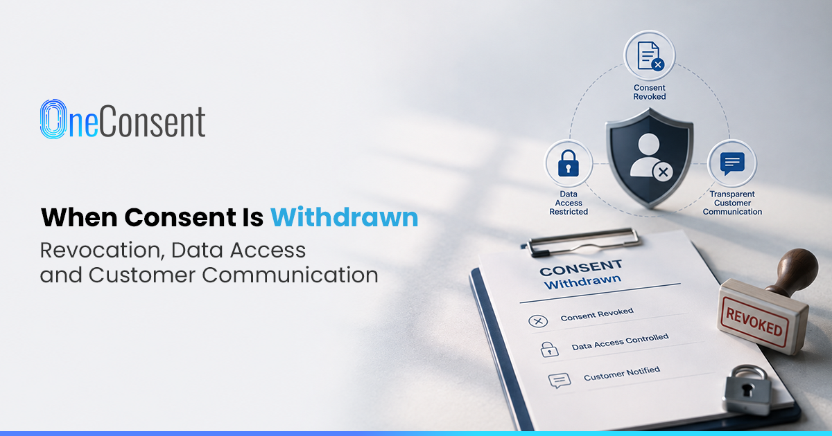 DPDPA Consent Withdrawal: Real-Time Revocation & Consent Enforcement Illustration showing a customer withdrawing consent with real-time updates across a consent platform, cache layer, marketing, analytics, personalisation, and downstream systems.