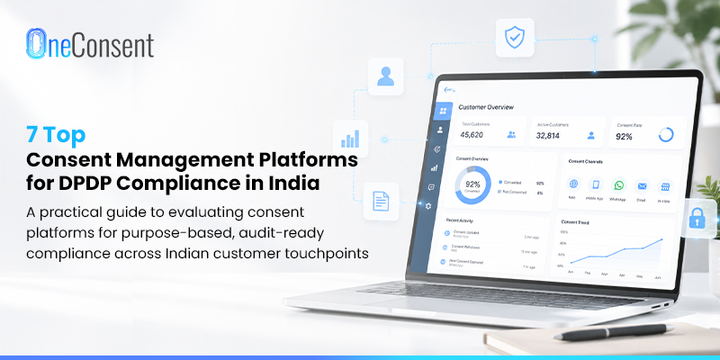 7 Top Consent Management Platforms for DPDP Compliance in India OneConsent dashboard showing customer consent overview, consent rate and channel breakdown for DPDP compliance in India